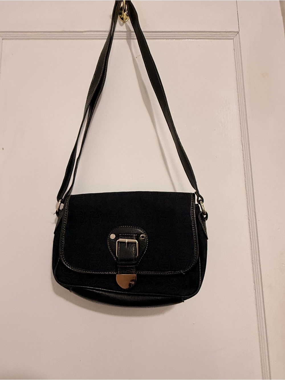 Etienne Aigner Black Crossbody Bag with Buckle Accent